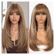 Perücke lang gerade Pony 22 Zoll synthetisch Highlights in H 1 St