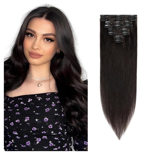 Clip Extensions Echthaar Remy Tressen #1B Schwarz 40cm-8 Stü 1 St