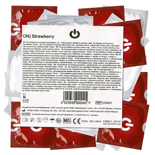 «Strawberry» Kondome – rot, mit Erdbeerduft, 54mm, 50 Stück (50 Kondome) 50 St