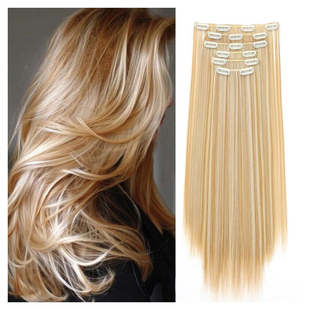 Clip in Extensions Haarverlängerung 65 cm Dunkelblond & Blei 1 St