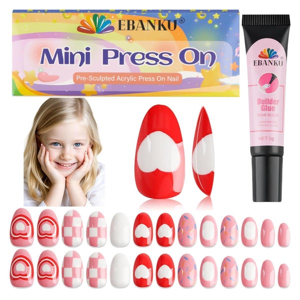 Nägel Aufdrücken 26 künstliche kurze Kit Kinder Mädchen Rosa 1 St