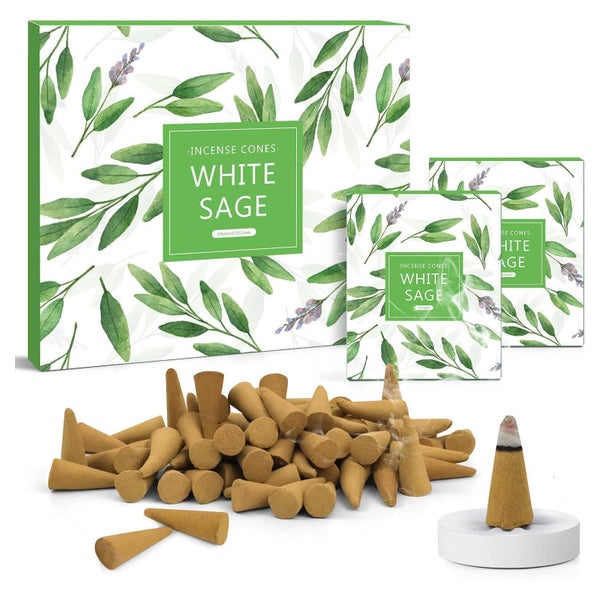 120x SCENTORINI Weißer Salbei Räucherkegel inkl. Halter & Ge 1 St