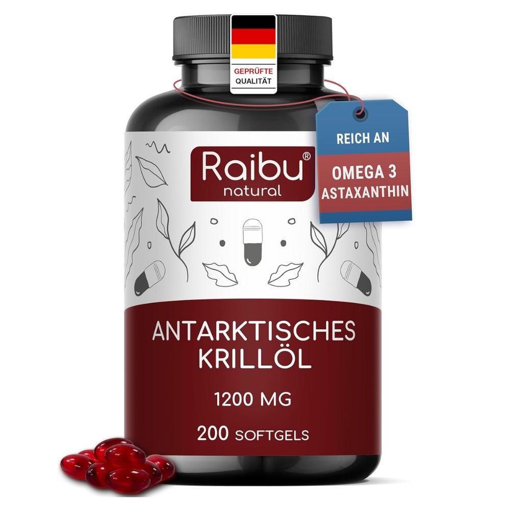 Krillöl Kapseln 1.200 mg, Reich an Omega-3, -6, -9,- RAIBU 200 St