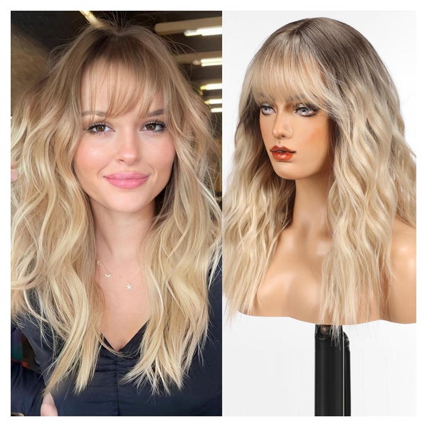 Perücke Langhaar Fransen Synthetik Wellen Damen Blond 1 St