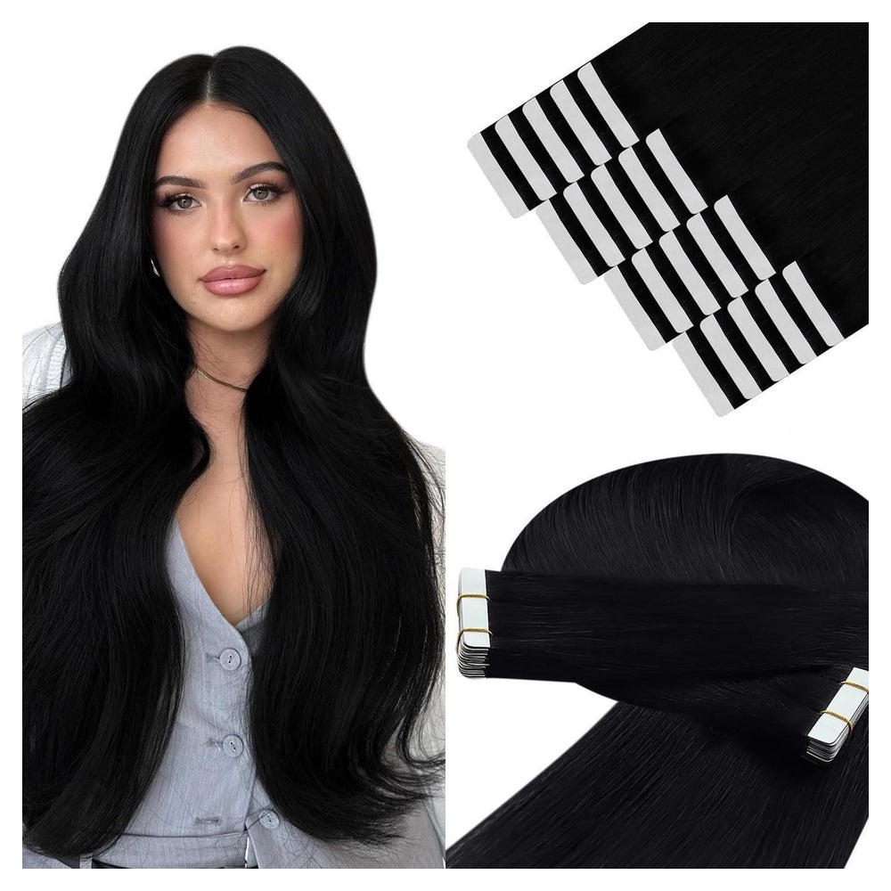 Tape Extensions Echthaar Schwarz Remy 40 cm 50g 40 cm 2-#1 1 St