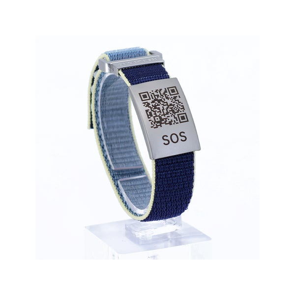 SOS Notfallarmband mit QR-Code mit Textilband Blau / Gelb 1 St