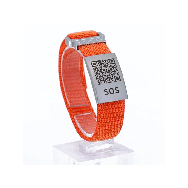 SOS Notfallarmband mit QR-Code mit Textilband Orange 1 St