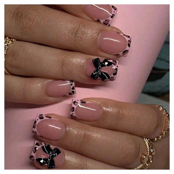 Kunstnägel 24er Set kurz Square Nude Leopard French 3D Schle 1 St