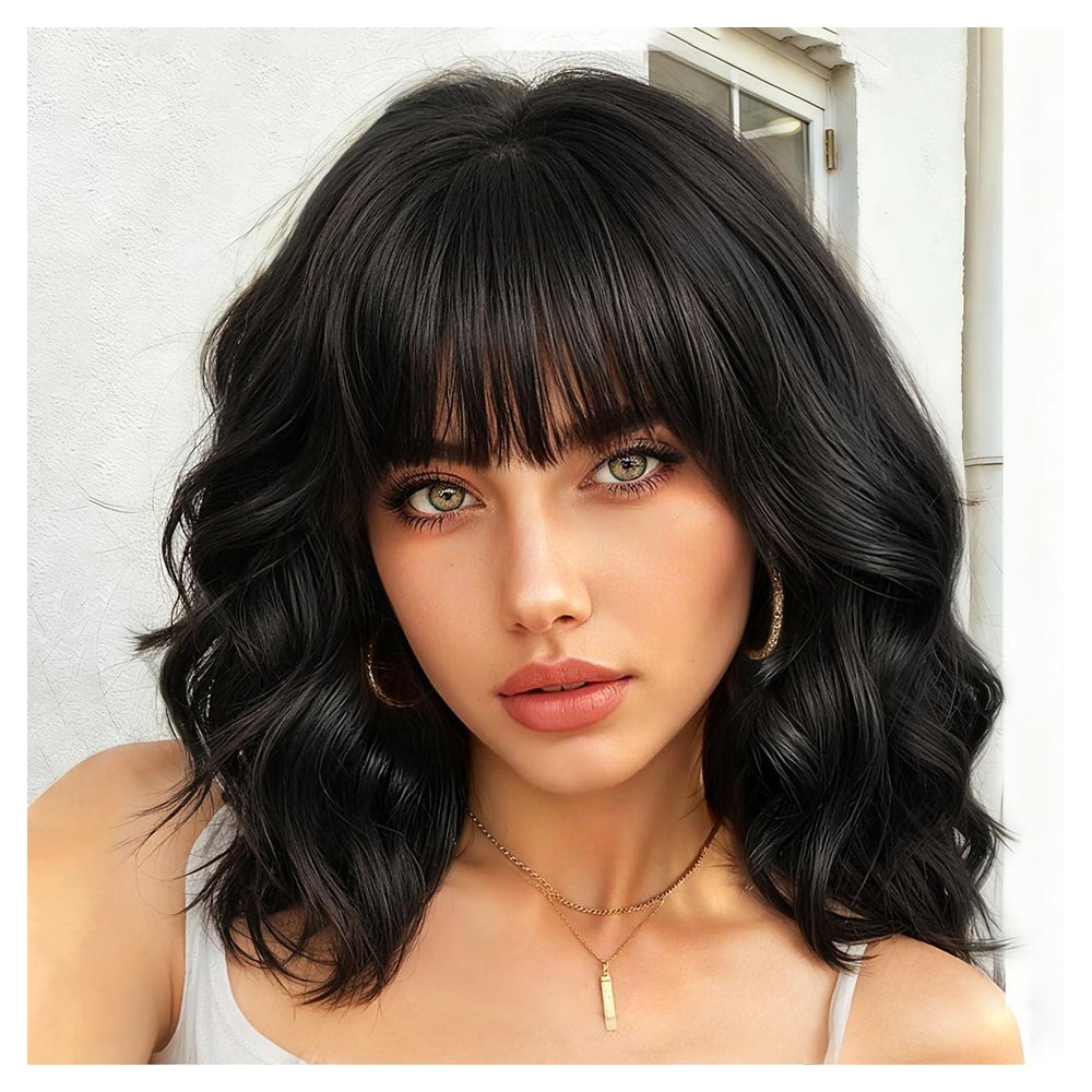 Perücke Kurzhaar Frauen Synthetikhaar Bob Pony Schwarz 1 St