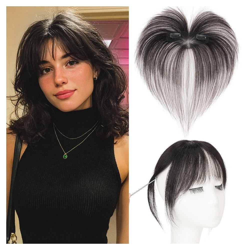 Pony Clip in Haarteil Echthaar Remy Damen 9g Wispy Bangs #1B 1 St
