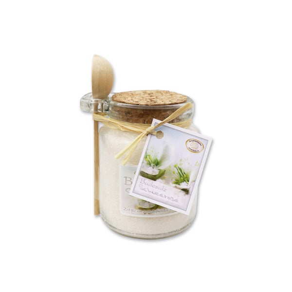 Florex Badesalz Schneerose mit Bio-Schafmilch Glas mit Holzlöffel 300 g