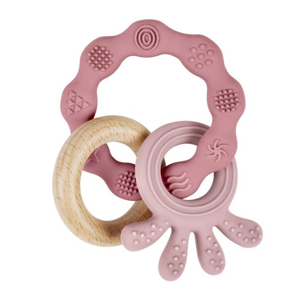 Beißring für Babys aus Silikon und Holz BPA frei 1 St
