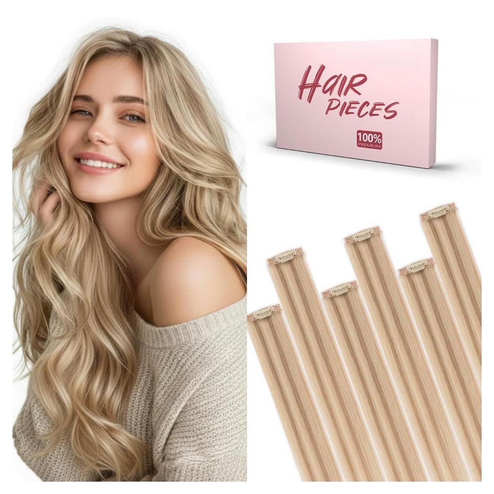 Clip in Extensions Echthaar 50 cm - 44g Weissbraun Hellblond 1 St