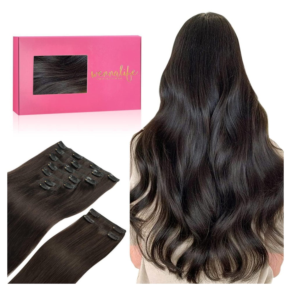 Clip In Extensions Echthaar Remy 9pcs 50cm-150g #2 Dunkel Br 1 St