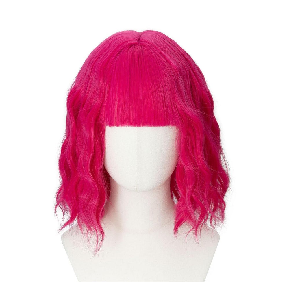 Perücken Bob kurz lockig Pony #3 Knalliges Pink mit Fransen 1 St