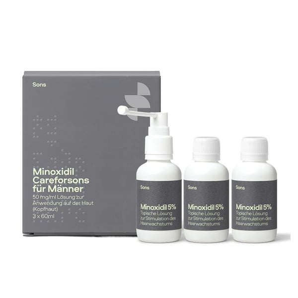 SONS Minoxidil 50mg/ml Lösung für Männer bei erblich bedingtem Haarausfall, Pumpspender, 3 Monate 3X60 ml