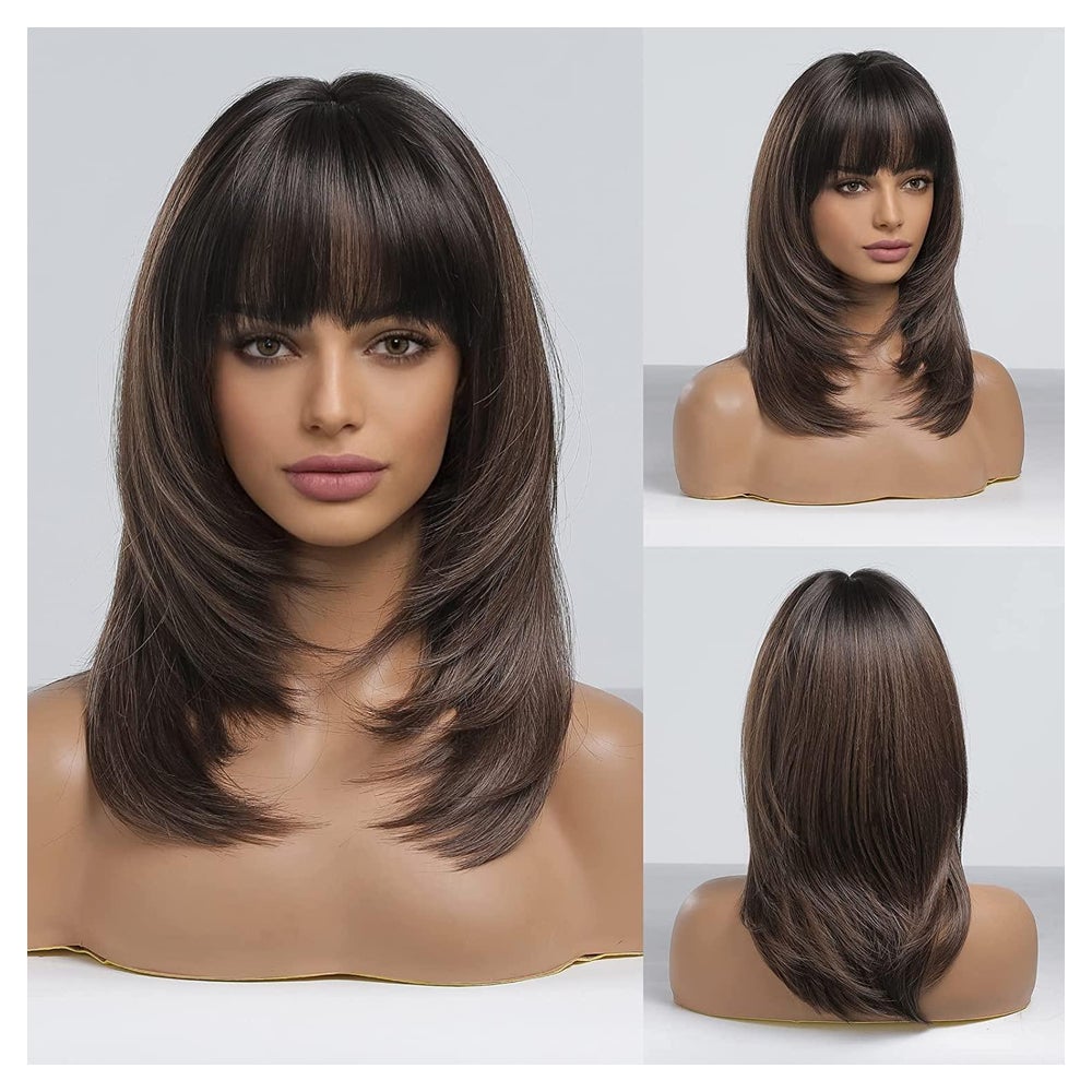 Perücke Dunkelbraun Ombre Lang Bangs Kunstfaser Frauen Ombre 1 St