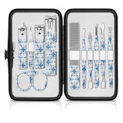 Uliya Maniküre Set 10-tlg. Edelstahl Pediküre Kit mit Leder Reisetasche (Blau &