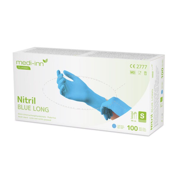 Medi-Inn Nitril blue long Einmalhandschuhe, blau, puderfrei, Gr. S 1000 St