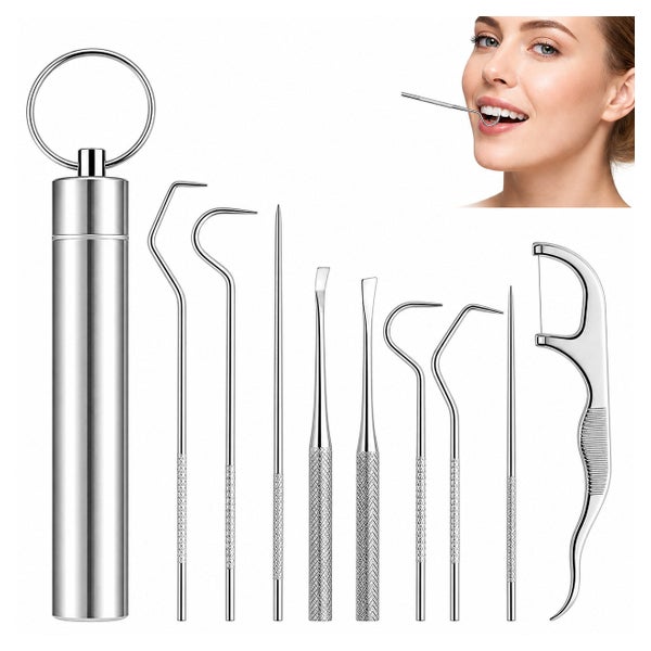 COOL-i Zahnpflege Set, 9 Edelstahl Zahnstocher 9 St