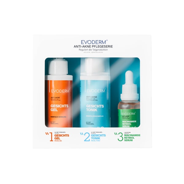 EVODERM Hautpflege Set Gesichtsreinigungsgel, Toner & Niacinamide Retinol Serum 3 St