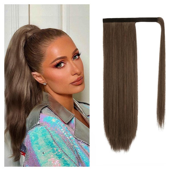 Pferdeschwanz Haarteil Clip in 46cm Dunkelbraun mit Auburn E 1 St