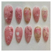 Künstliche Fingernägel Mandel Ombre 3D Blumen Kurz Y2K FC-A2 1 St