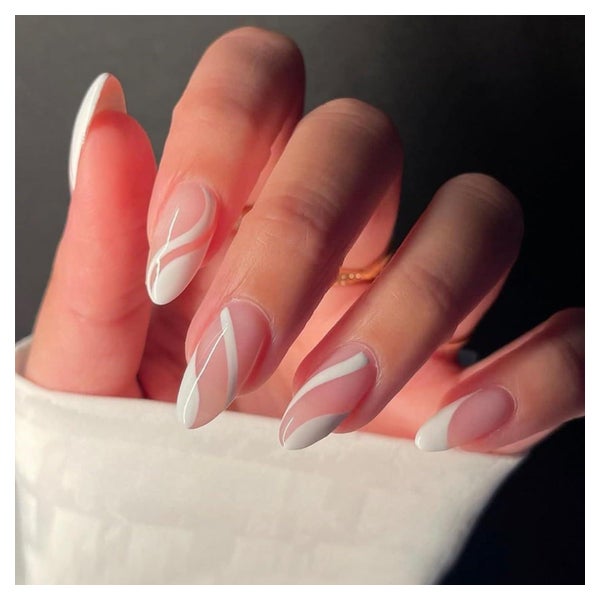 Kunstnägel Gestreift Weiß Mandel Kurz 126white&amp; Striped 1 St