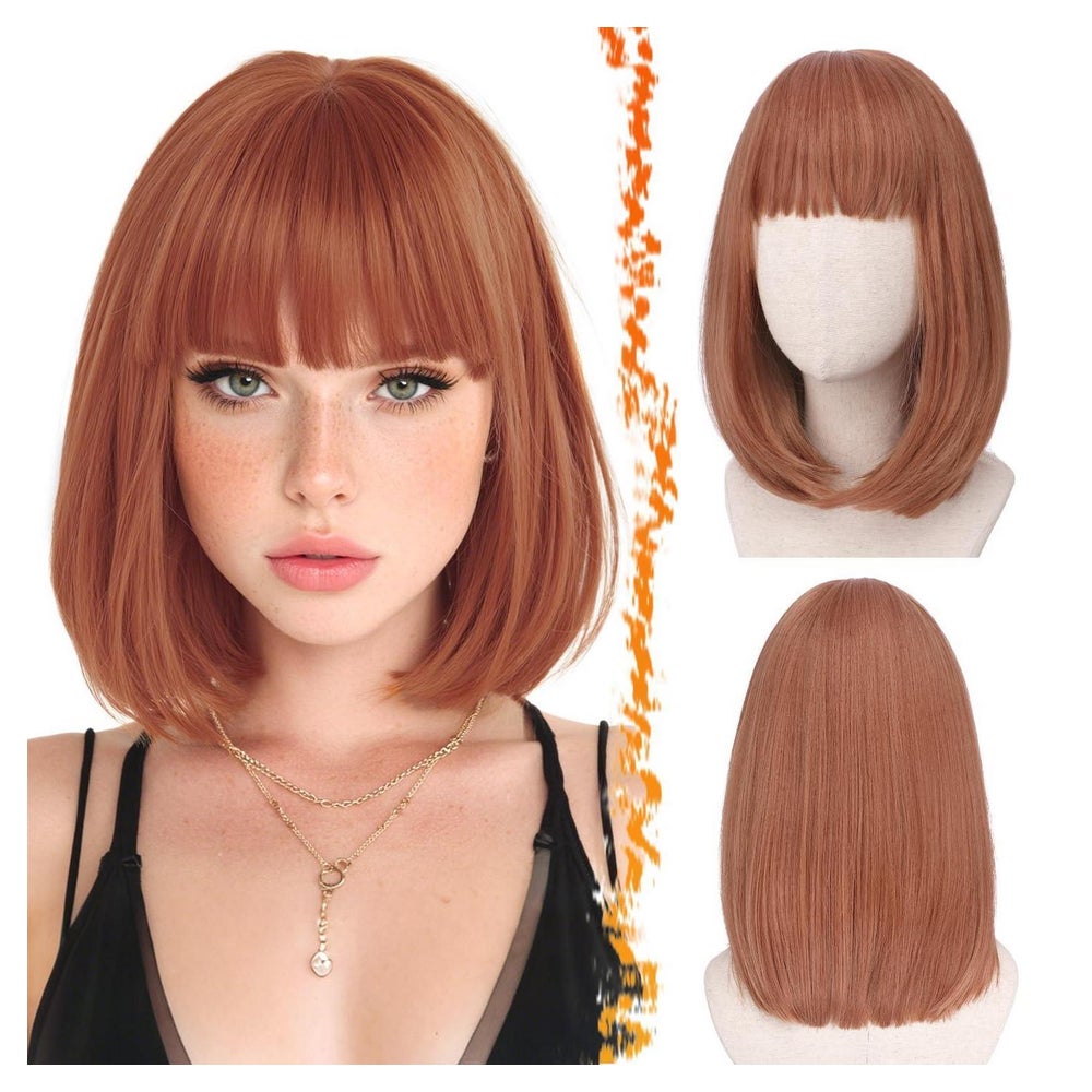 Perücke Bob Kurz Pony Frauen Auburn Synthetisch Hell Auburn 1 St
