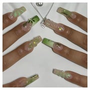 Quadratische 3D Green French Tip Press on Nägel 24 Stück Acr 1 St