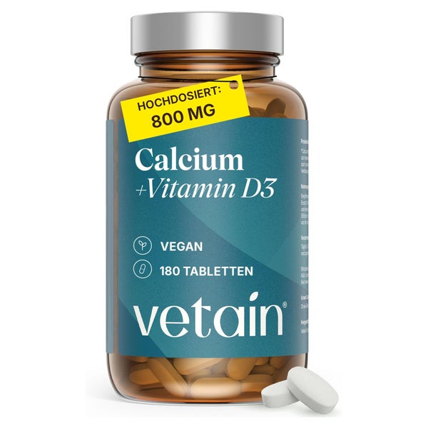 VETAIN Calcium Vitamin D3 Tabletten – 800mg Kalzium pro Tag 180 St