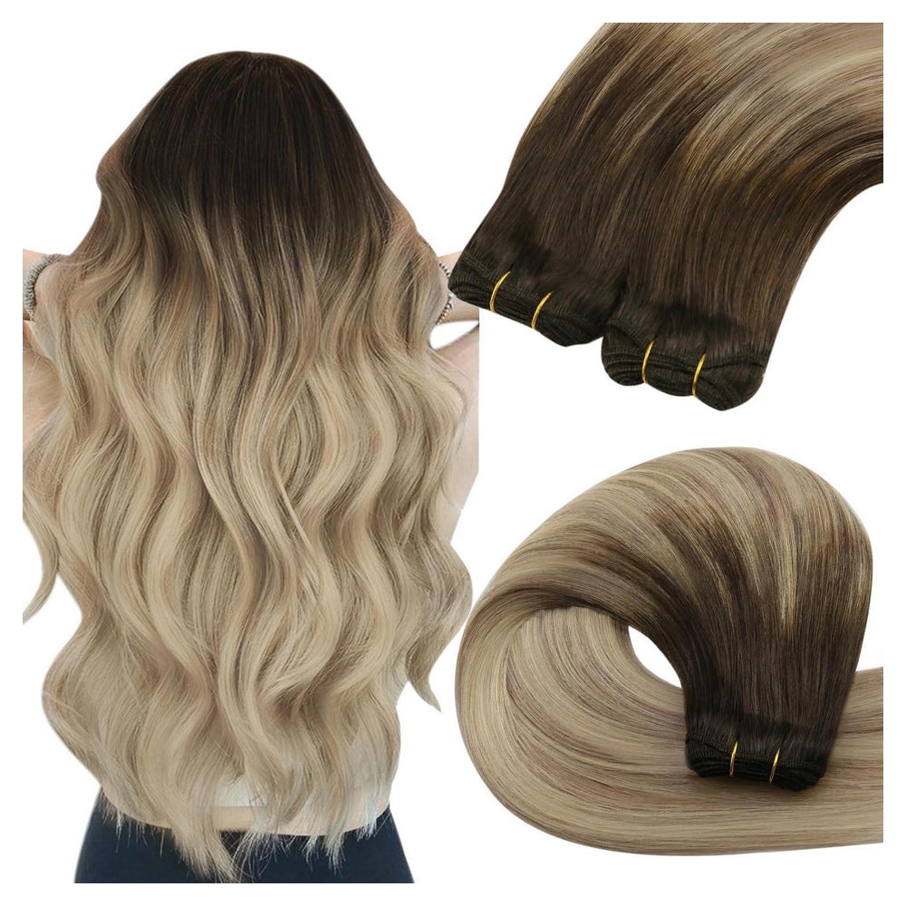 Haartressen Echthaar Balayage Blond Remy Weft 2-Weft-4-#4 14 1 St