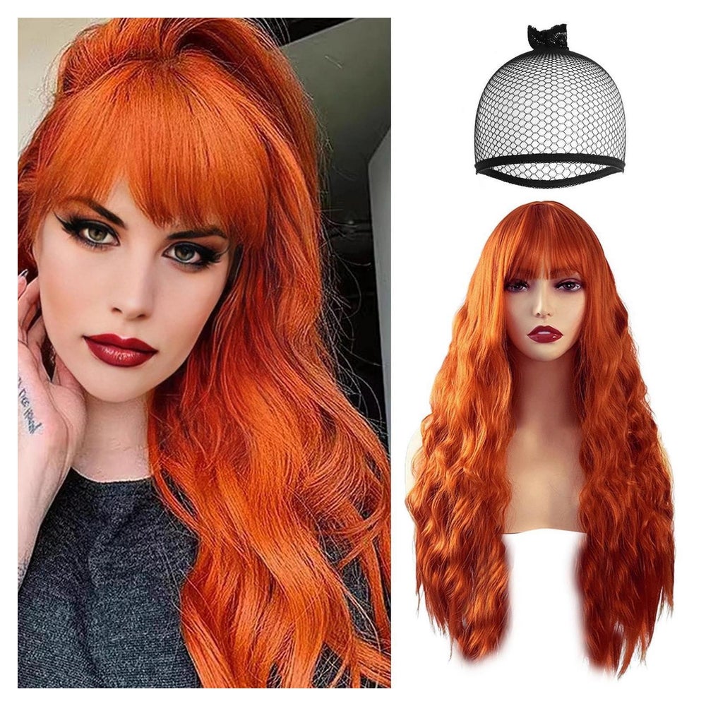 Perücke 66 cm gewellt orange Pony synthetisch 1 St