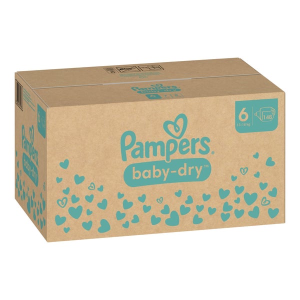 Pampers Baby Dry Windeln Größe 6 Extra Large, 13-18 kg – 3-fach-Schutz-System - 1 Monatsbox = 148 Windeln 148 St