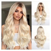Perücken blond lockig Pony dunkle Wurzeln Synthetik Blonde(8 1 St