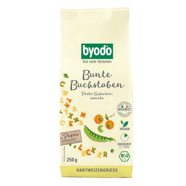 BYODO Buchstabennudeln semola bunt 250 g