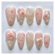 Künstliche Fingernägel Kurz Mandel Rosa Ombre 3D Blumen FC-A 1 St