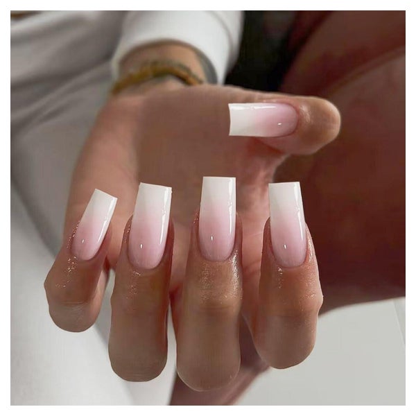 KQueenest Ombré Rosa French Press on Nails Lange Sarg - 24 Stück Eckige