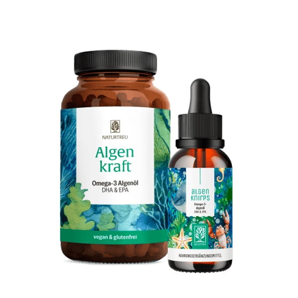 Algenkraft für Groß und Klein Paket: Algenkapseln für Erwachsene & Algentropfen für Kinder in einem veganen Bundle - ALGENKRAFT & ALGENKNIRPS - NATURTREU®  g