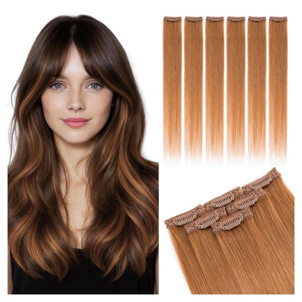 Clip In Extensions Echthaar 6 Stück Highlights 30 Braun 30cm 1 St
