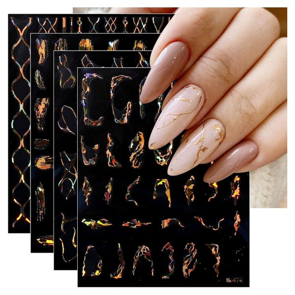 Nagelsticker Marble Line 9 Blatt selbstklebend Nailart Gold 1 St