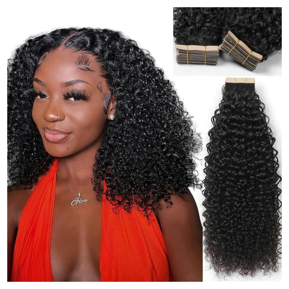 Tape Extensions Echthaar Schwarz Kinky 1B# 14zoll-35.5cm(60e 1 St