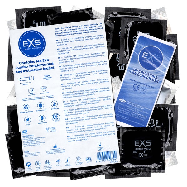 «Jumbo 69» Vorratsbeutel – 144 extra breite Latexkondome (144 Kondome) 144 St