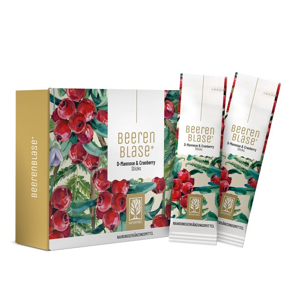 D-Mannose, Cranberry und Kürbiskern-Extrakt -  BEERENBLASE - 35 g Getränkepulver in 14 veganen Sticks - NATURTREU® 35 g