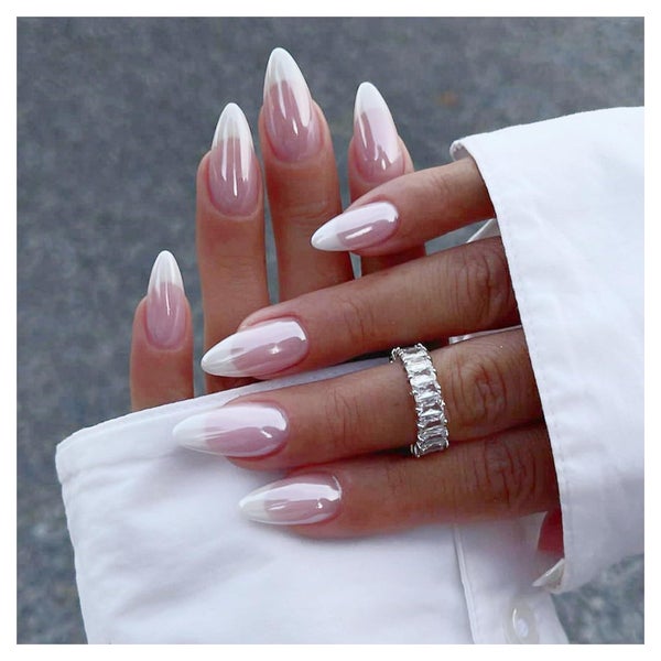 Kunstnägel 24 Presson Mandel Pink Weiß Oval French 11white&a 1 St