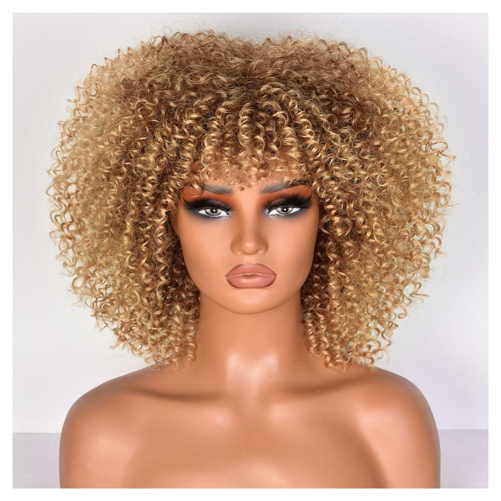 Perücke Synthetische Afro Lockig 10 Zoll Kurz Bangs Ombre Bl 1 St
