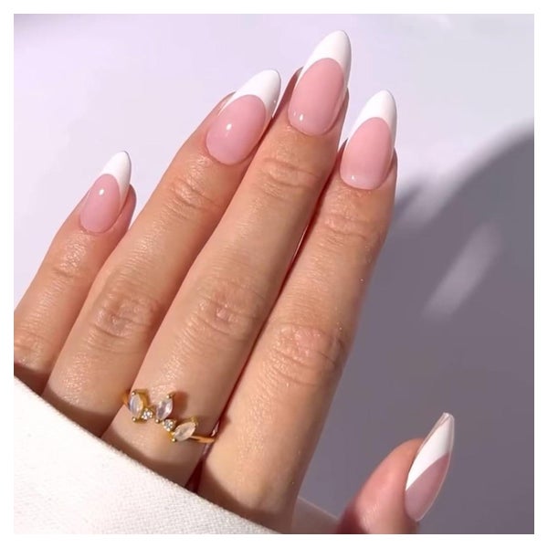 Nägel Presson Mittel Mandel Nude Rosa Französische Weiß 1 St