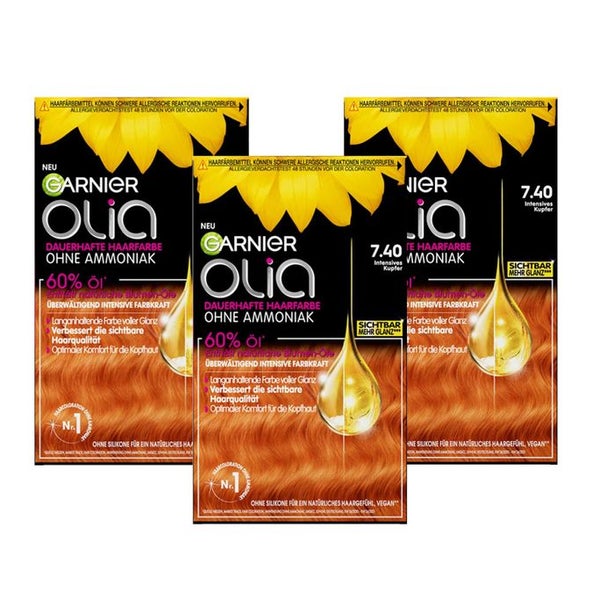Garnier Olia Dauerhafte Haarfarbe ohne Ammoniak, pflegenden und natürlichen Ölen Intensives Kupfer 3 St