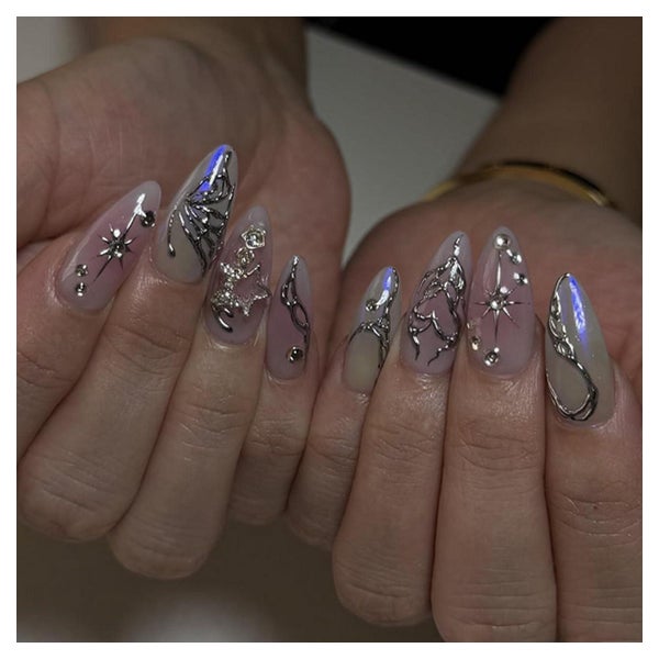 Fingernägel kurz violett Strass 3D Schmetterling Herz AKD5 1 St