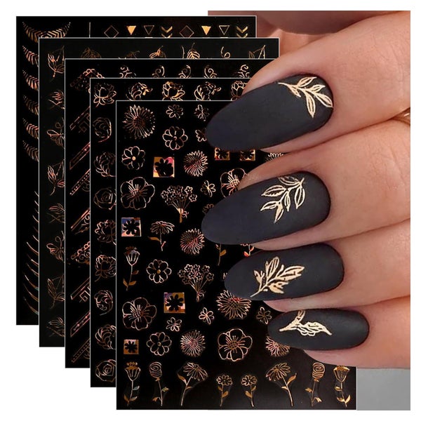 Nagelsticker 12 Blatt selbstklebend Frühling Blumen Gold Nag 1 St